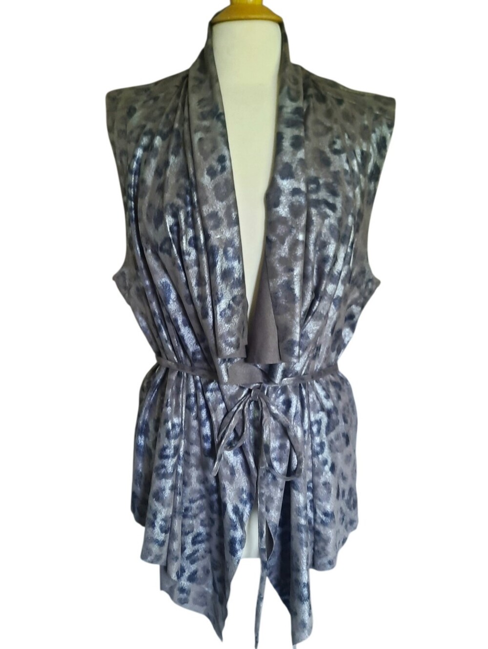 PECK & PECK Leopard Print Faux Suede Vest Sz L Silver/Taupe/Black
